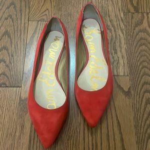 Sam Edelman red suede pointy toe flat, size 8